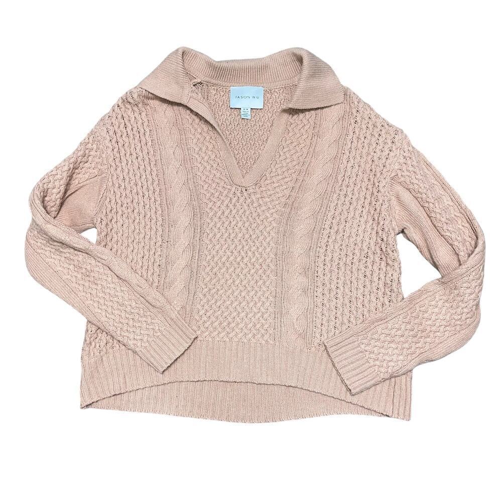 JASON WU Brown Cable Knit Wool Blend Collared Sweater Size M